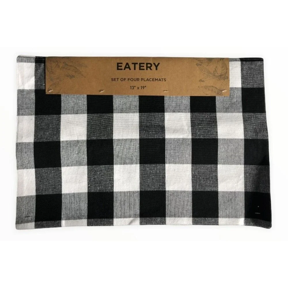 Buffalo Check Black White Placemats Set of 4 Reversible Rustic Cabin Camp 13x19